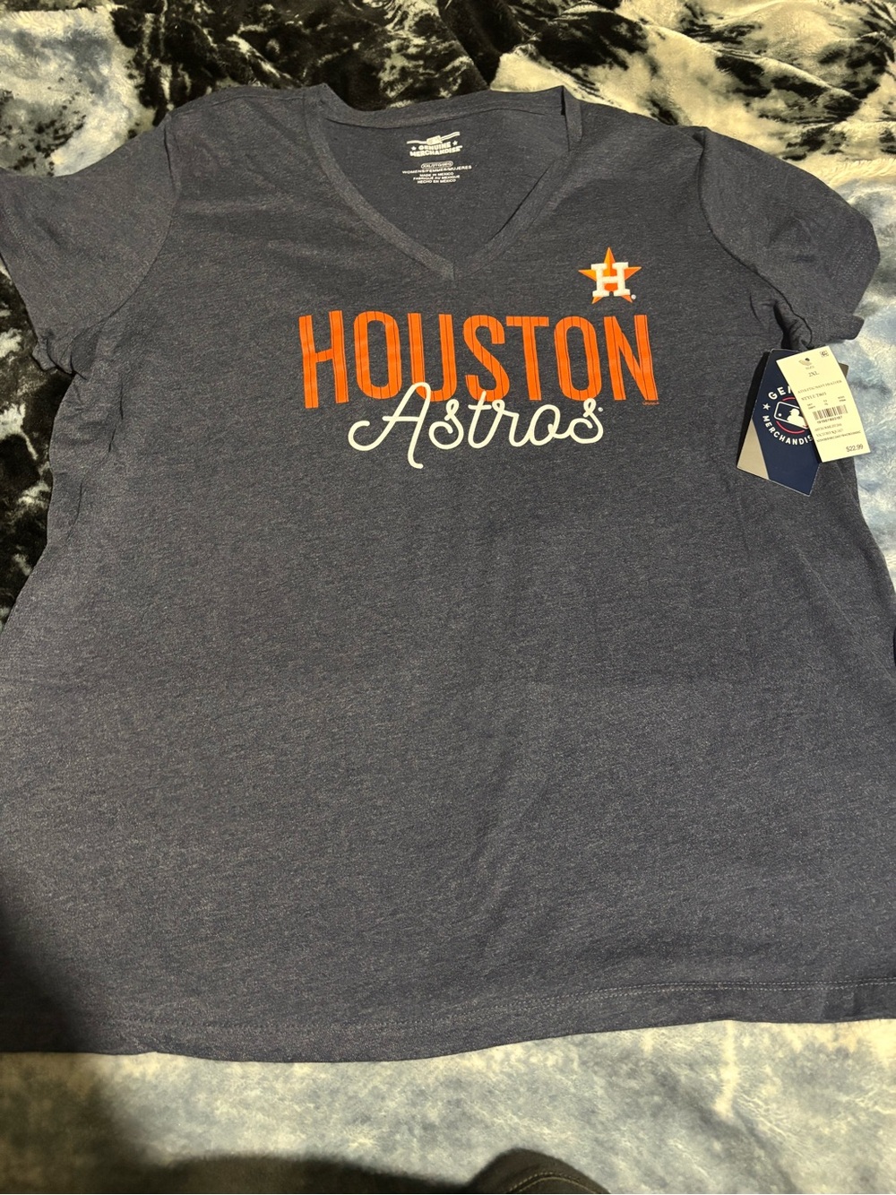 Genuine Merchandise Houston Astros V-Neck Tee in Navy with Orange and White Logo